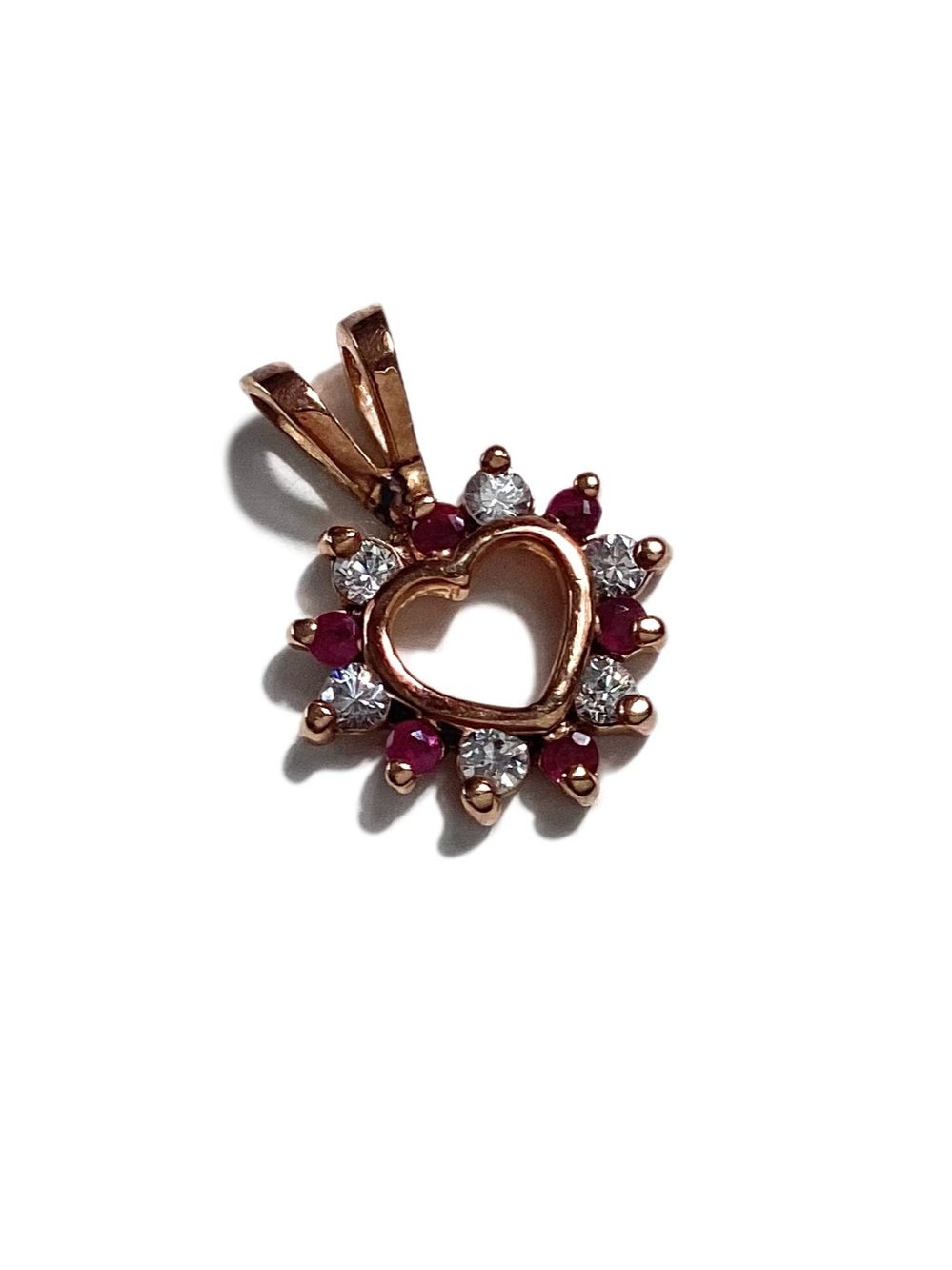 925 Sterling Rose Goldtone Ruby Heart Pendant